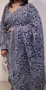 Midnight Blue Crystal Embroidered Designer Saree - Image 4