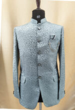 Pastel Pista Green Jacquard Bandhgala Set - Image 3