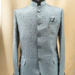 Pastel Pista Green Jacquard Bandhgala Set