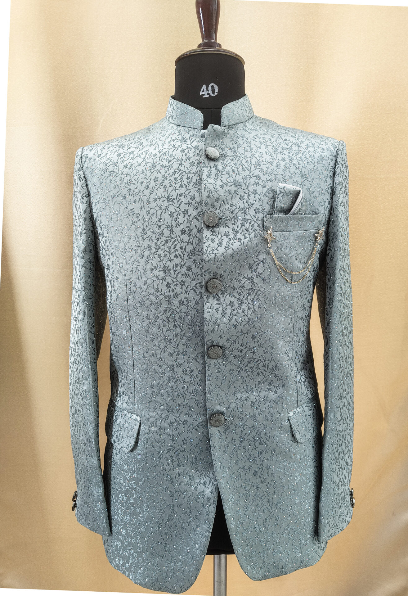 IMG_20260203_101521118 Pastel Pista Green Jacquard Bandhgala Set - Image 1