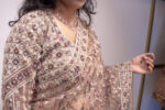Creamy Peach Rose Gold Sequin Designer Saree - Image 3