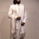 Cream White Embroidered Sherwani Set