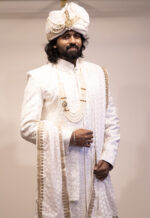 Cream White Embroidered Sherwani Set - Image 2