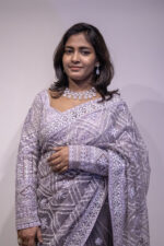 Lavender Designer Saree with Silver Sequin Embroidery - Image 2