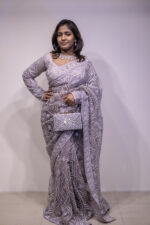 Lavender Designer Saree with Silver Sequin Embroidery