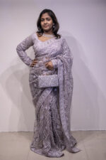 Lavender Designer Saree with Silver Sequin Embroidery - Image 3