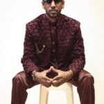 Maroon Geometric Embroidered Indo Western Bandhgala