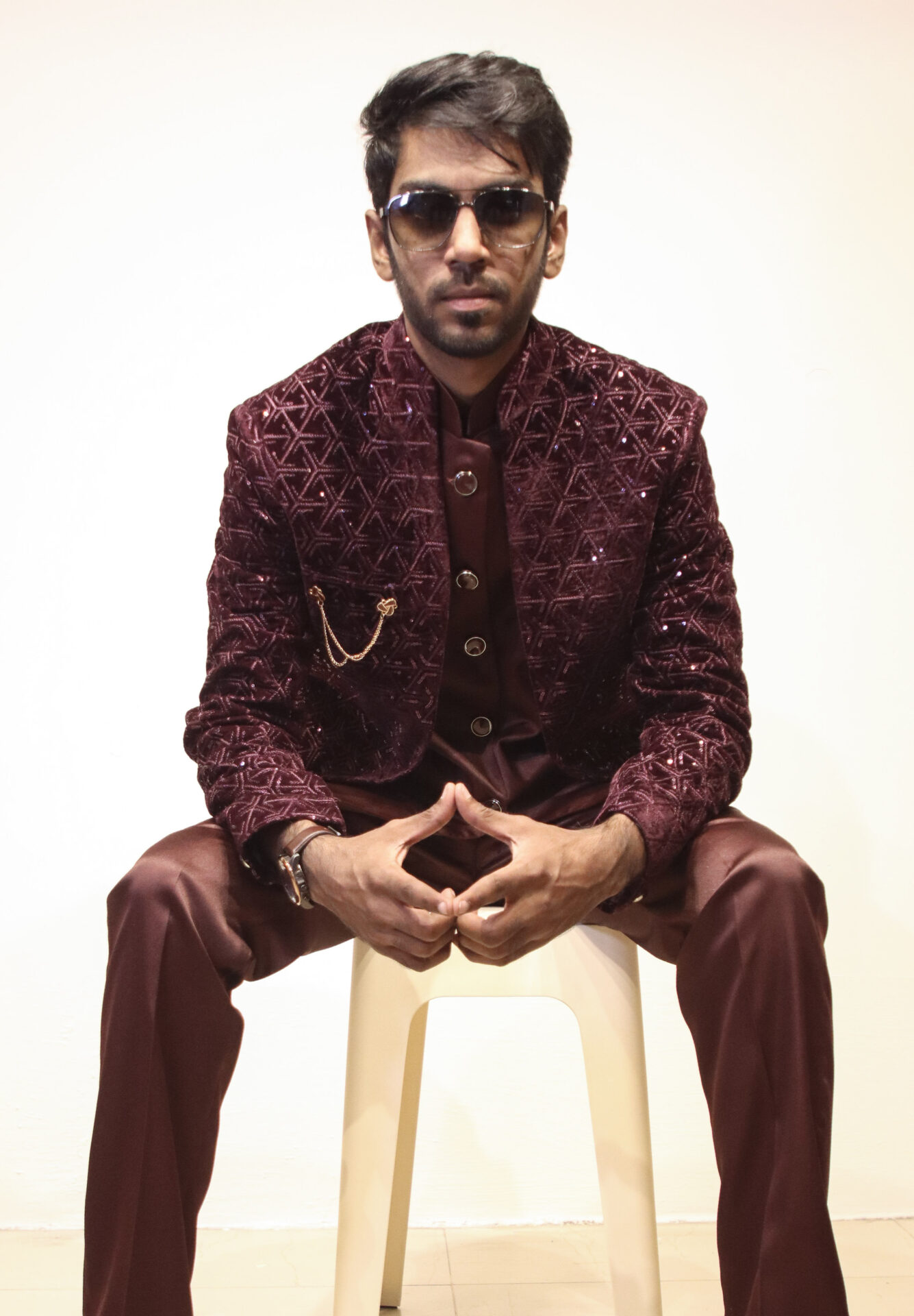 IMG_0894 Maroon Geometric Embroidered Indo Western Bandhgala - Image 1