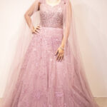 Mauve Embellished Net Ball Gown
