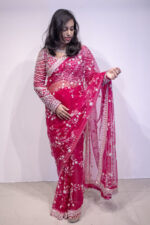 Rani Pink Hand Embroidered Designer Saree