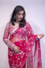Rani Pink Hand Embroidered Designer Saree - Image 2